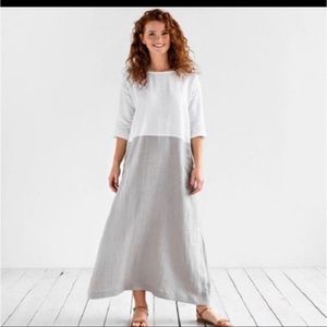 Vintage color block dress lagenlook modern maxi long white gray shift